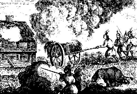 Indians Attacking a Garrison House, from an Old Wood Engraving This is likely a depiction of the attack on the Haynes Garrison, Sudbury, April 21, 1676